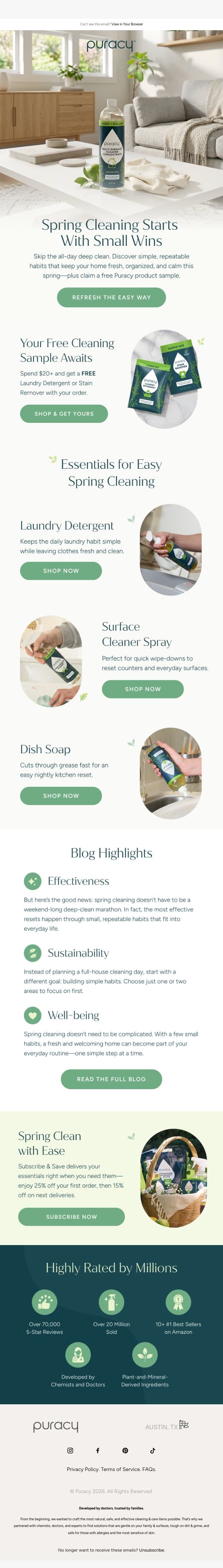 The secret to easier spring cleaning email from Puracy screenshot