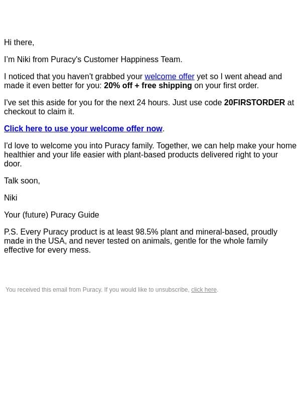 Unlock Plant-Based Cleaning for Everyone! 🌿 email from Puracy screenshot