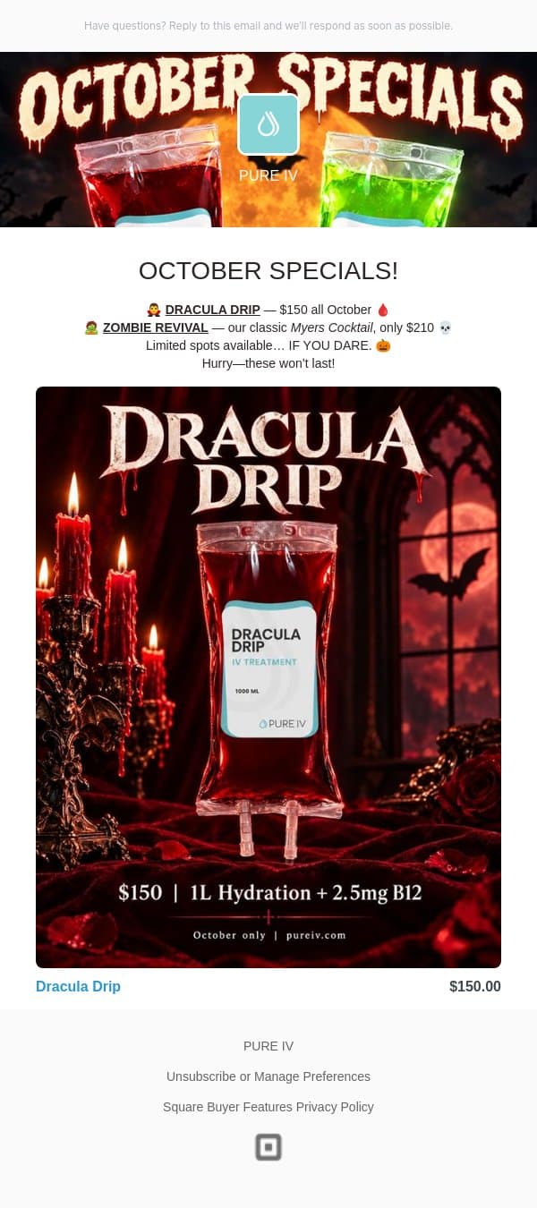OCTOBER SPECIALS- 150$ email from Pure IV screenshot