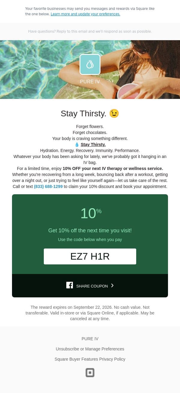 A Small Thank You from PURE IV email from Pure IV screenshot