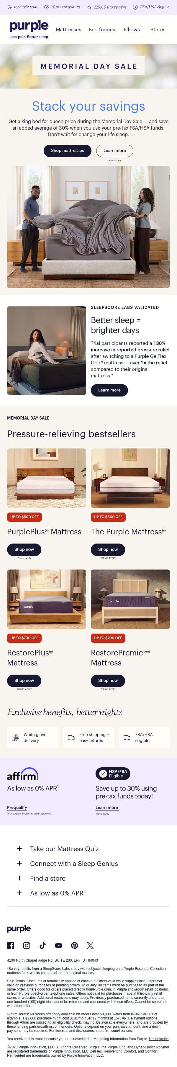 This might cost you less than you think email from Purple screenshot