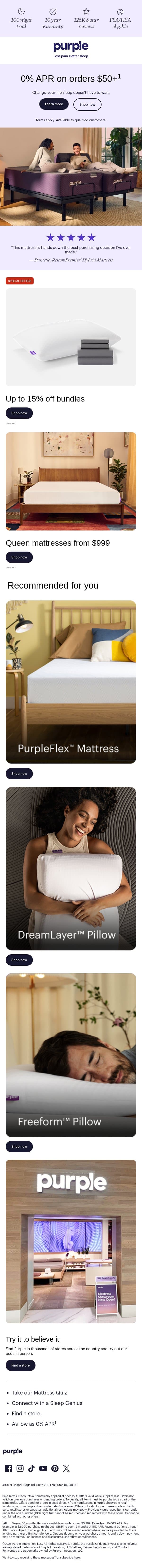 Pain at night? Fix it. email from Purple screenshot