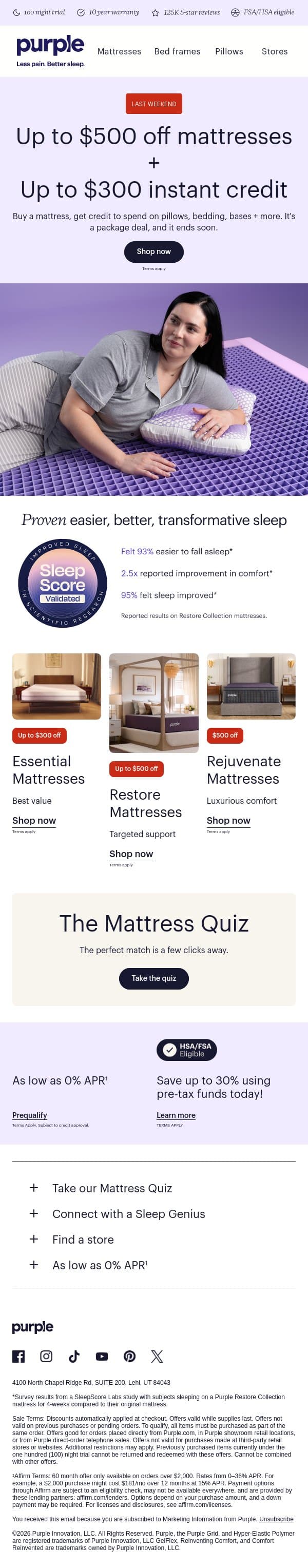 FINAL WEEKEND TO SAVE email from Purple screenshot
