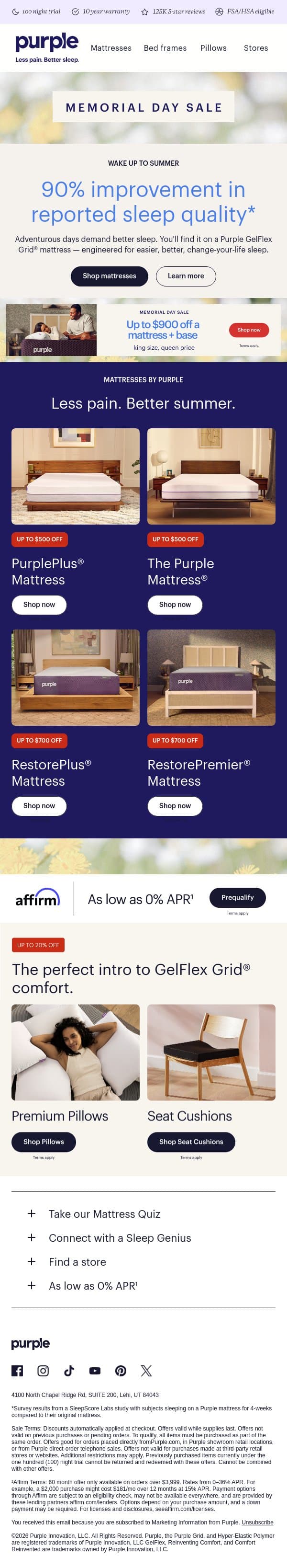 Wake up to something better email from Purple screenshot