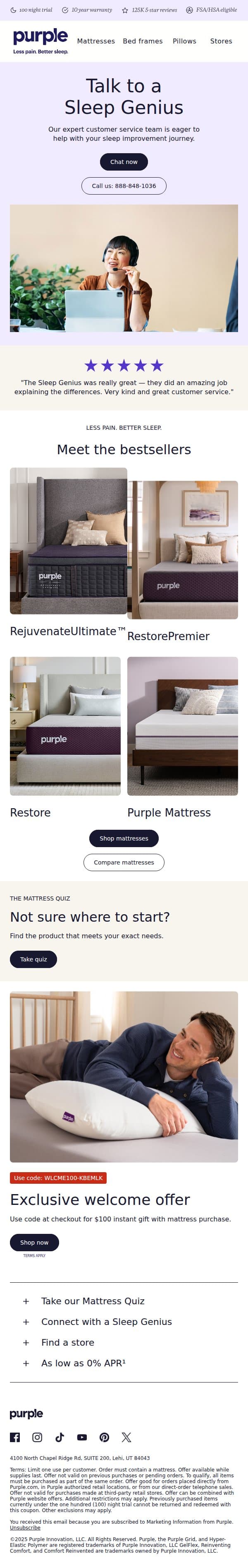 We hired geniuses just for this. email from Purple screenshot