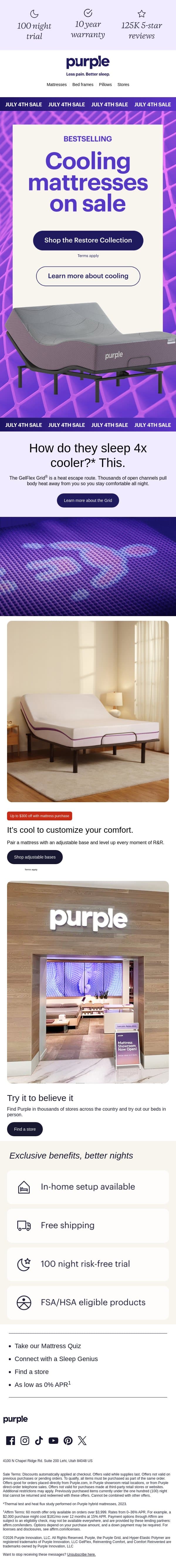 You’re hot. But not in a good way. email from Purple screenshot