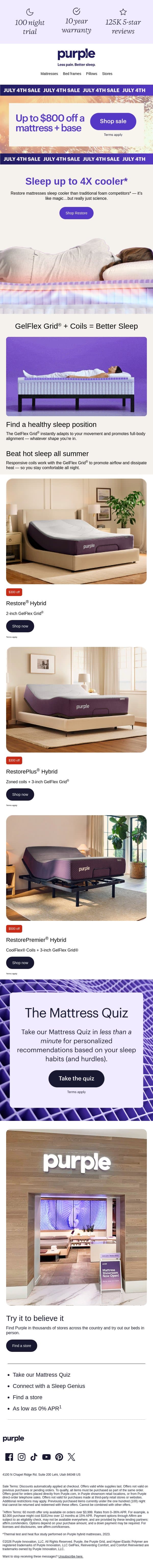 Hot take: you should be sleeping cooler 🧊 email from Purple screenshot