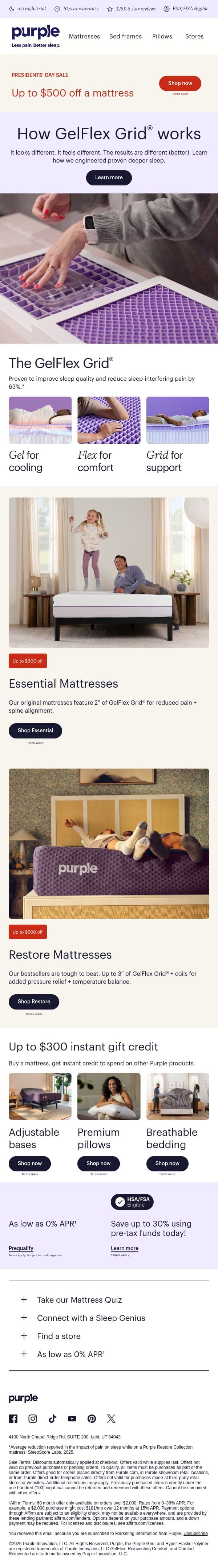 No other mattress can do this email from Purple screenshot