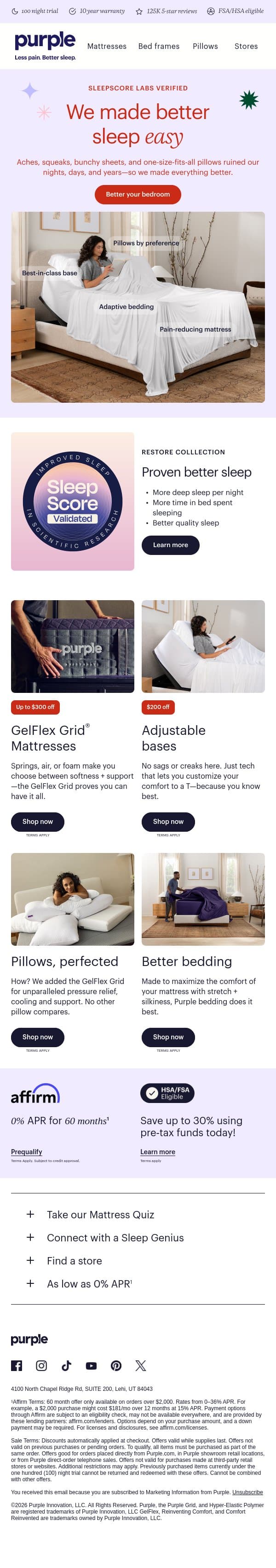 Your bed is sabotaging your "best year yet" email from Purple screenshot