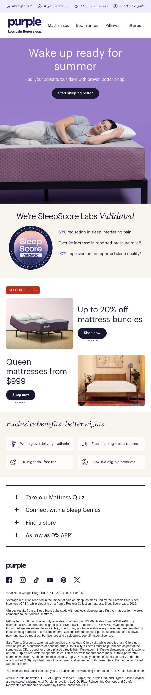 Summer’s more fun with great sleep email from Purple screenshot