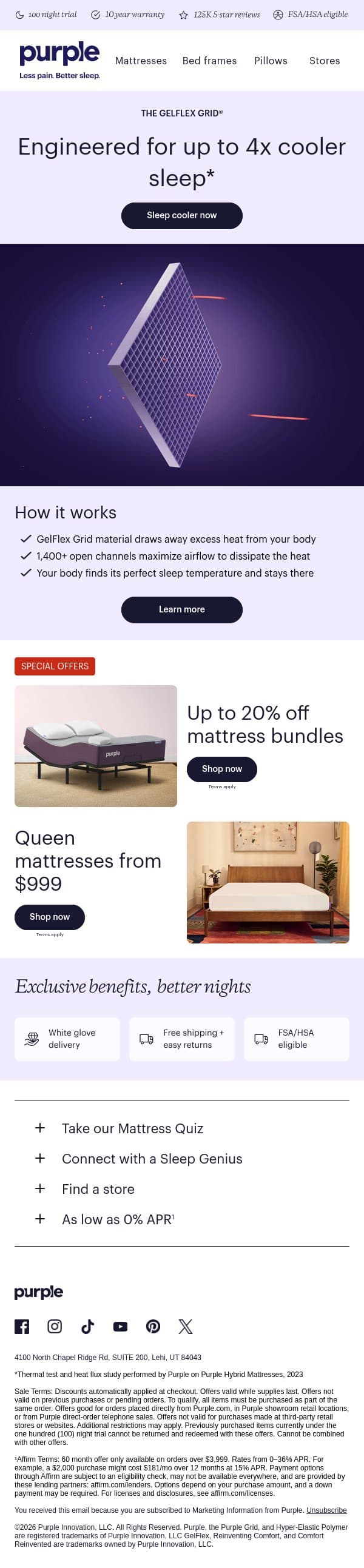 It’s not healthy to be that hot. email from Purple screenshot