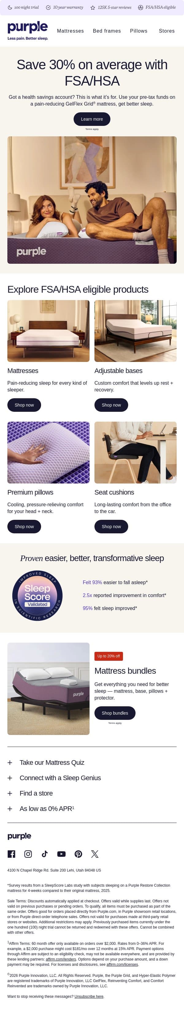 Better sleep for ~30% less email from Purple screenshot