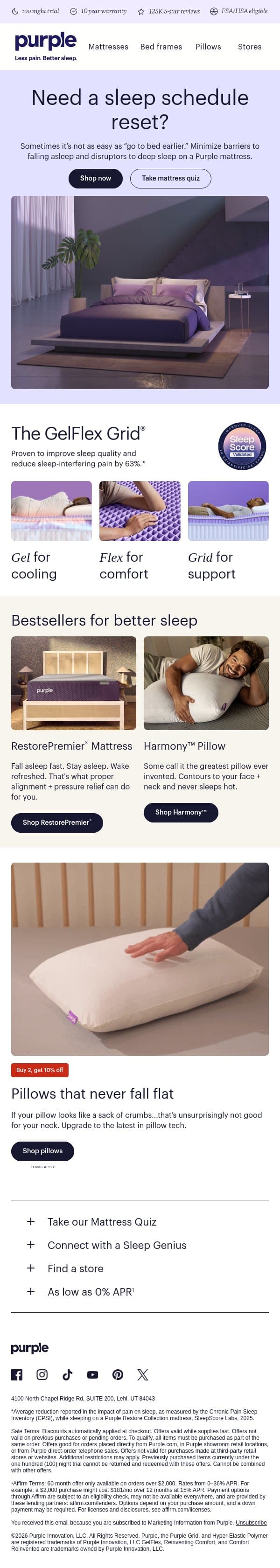 Sleep reset 🤝 Purple mattress email from Purple screenshot