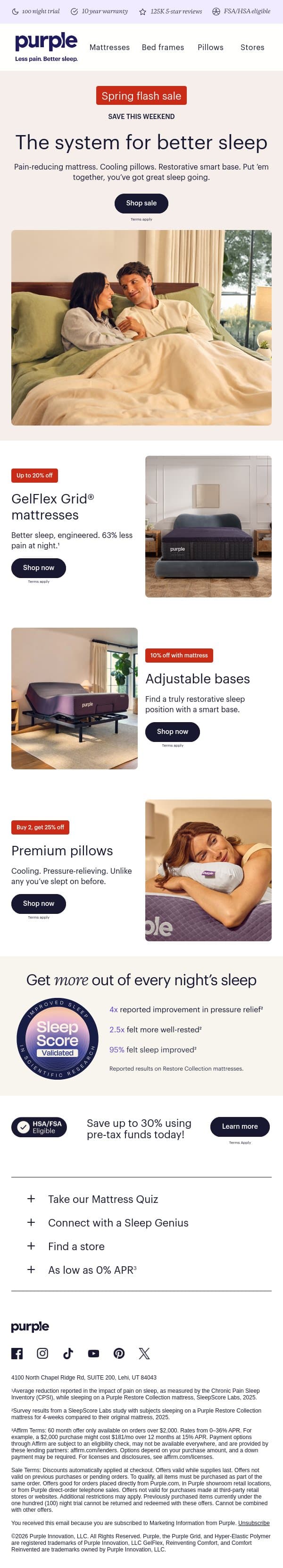 ON SALE NOW! The better sleep system email from Purple screenshot