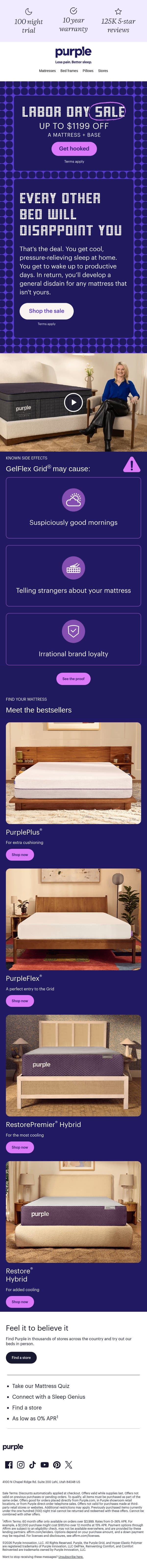 Fair warning, this one's habit forming email from Purple screenshot