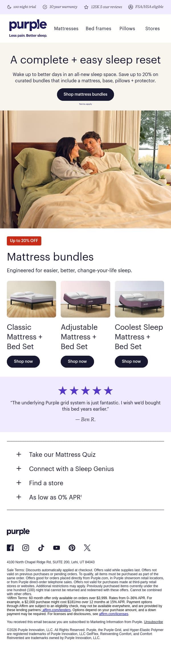 Your complete spring reset is on sale email from Purple screenshot