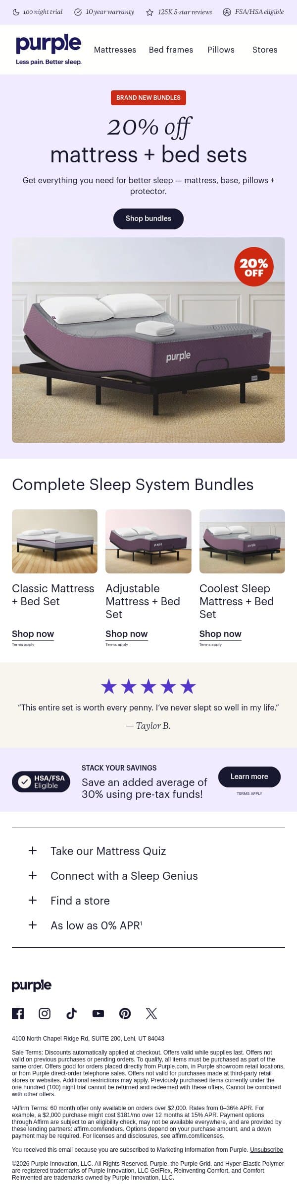 A brand-new way to save 20% email from Purple screenshot