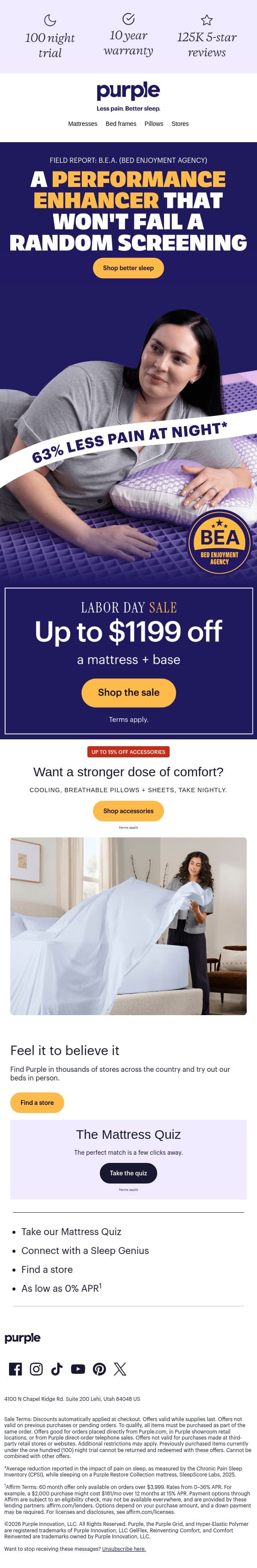 Your nightly dose of better sleep email from Purple screenshot
