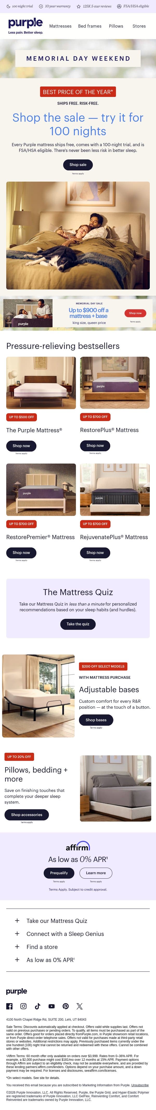 Our best prices of the year won't last long! email from Purple screenshot