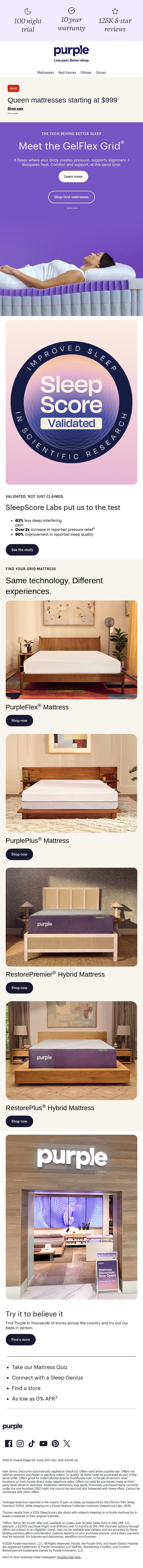 Finally, sleep tech that does something. email from Purple screenshot