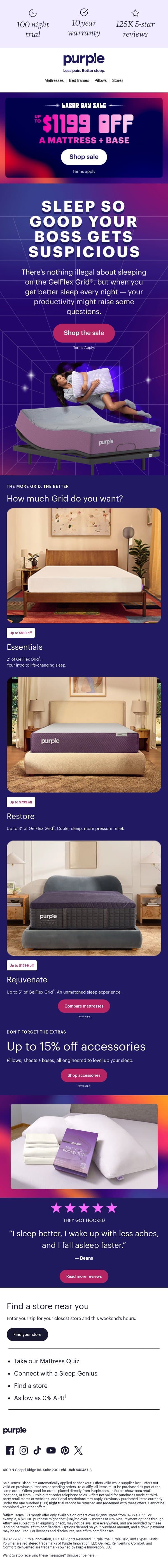 Labor Day? More like make LABOR and DAYS easier… email from Purple screenshot