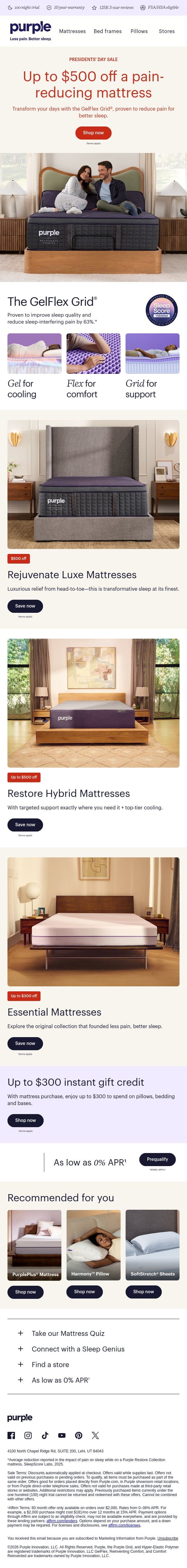 Holiday weekend means big savings email from Purple screenshot