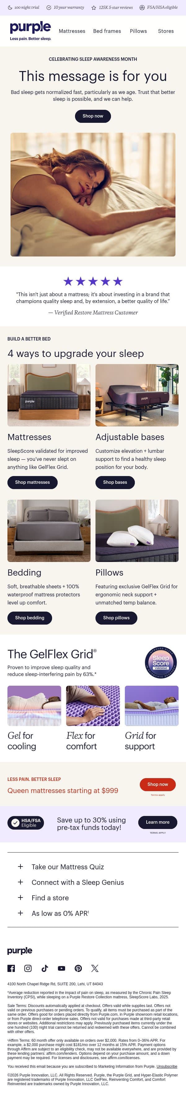 Everyone’s after THIS sleep situation email from Purple screenshot