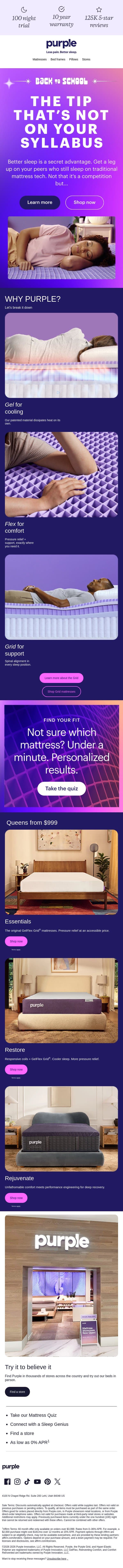 Hot tip: better sleep = better grades email from Purple screenshot