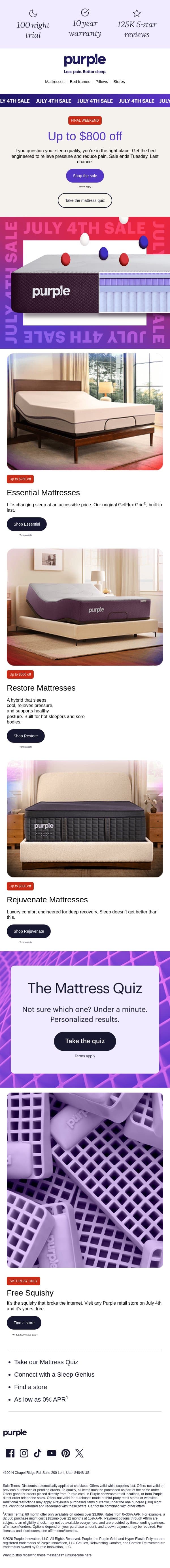 LAST WEEKEND #sorrynotsorry email from Purple screenshot