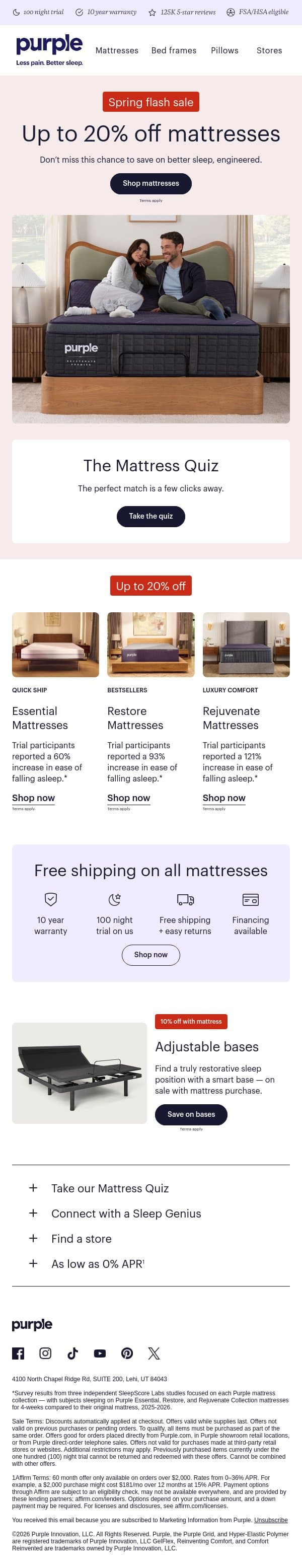 NEW SALE! This weekend only email from Purple screenshot