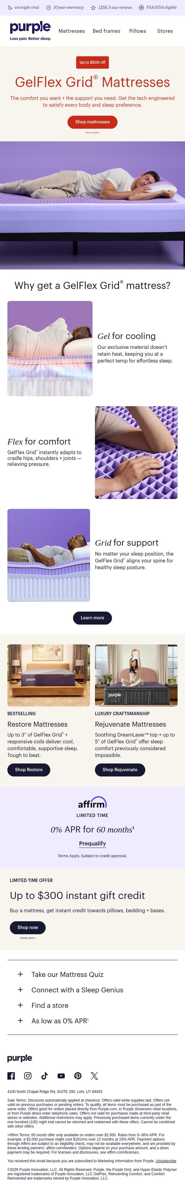 A mattress can’t do all of this, can it? email from Purple screenshot