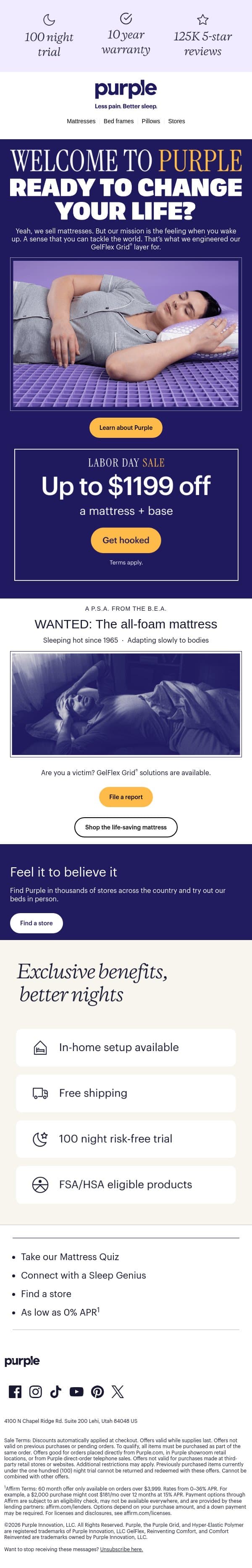 We're not really a mattress company email from Purple screenshot