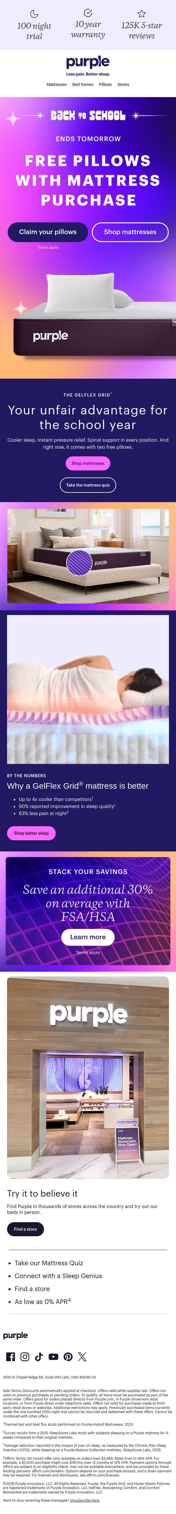 Sharing some unfortunate news. email from Purple screenshot