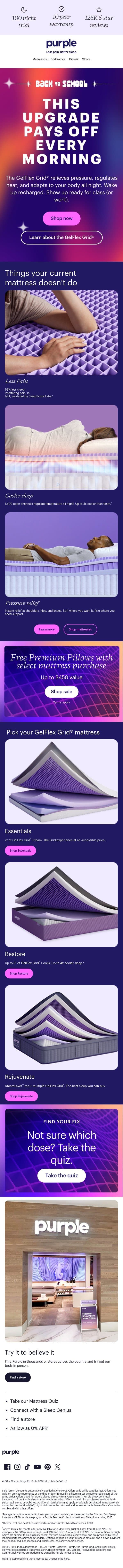 Got back to school scaries? email from Purple screenshot