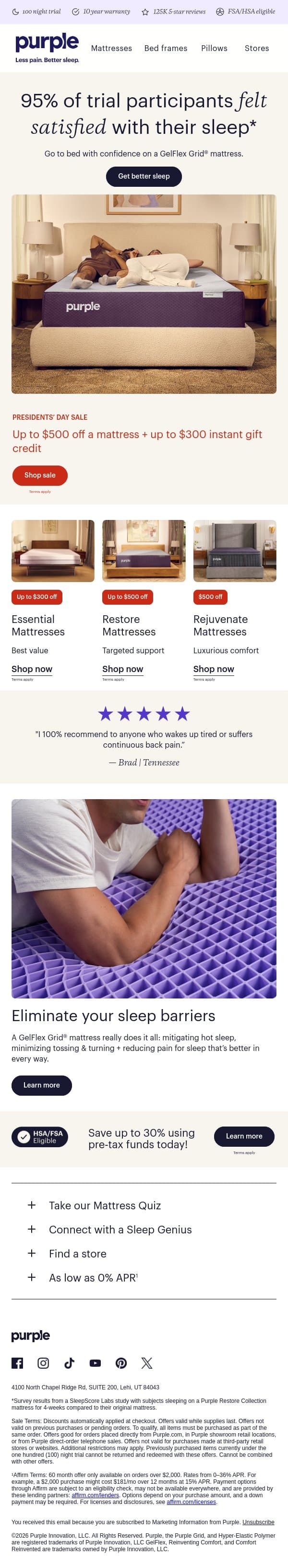 This sleep stat is almost unbelievable email from Purple screenshot