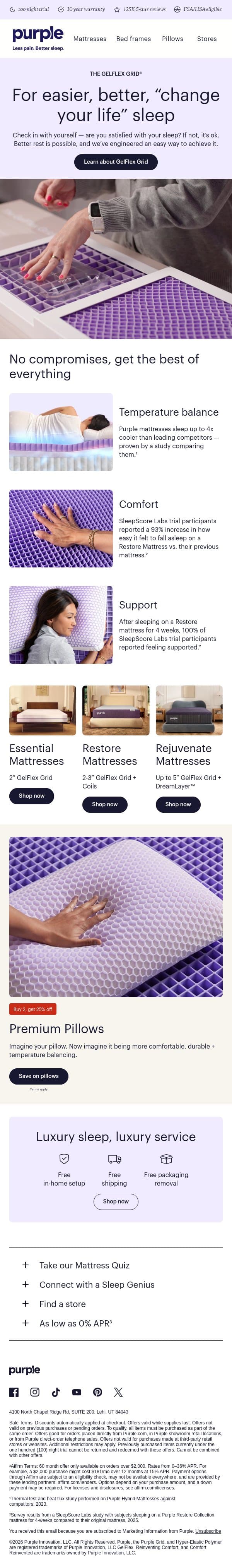 You’ve never slept on anything like this email from Purple screenshot