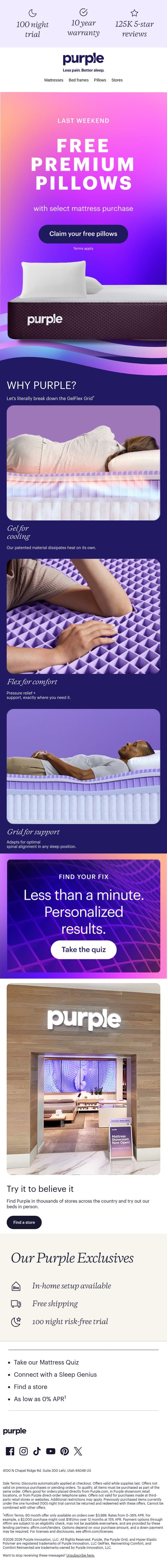 Last weekend to claim your free gift! email from Purple screenshot