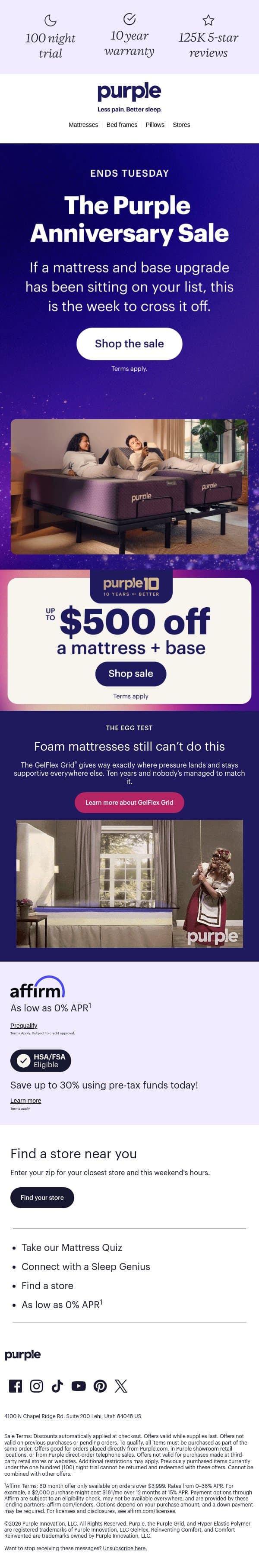 We’re past the halfway mark email from Purple screenshot
