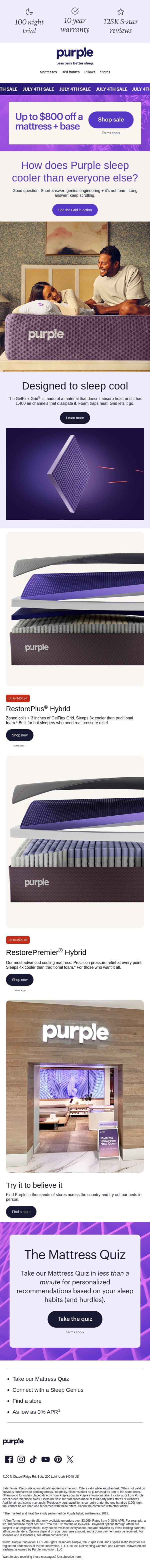 Hot sleeper? That’s literally what the Grid’s for. email from Purple screenshot