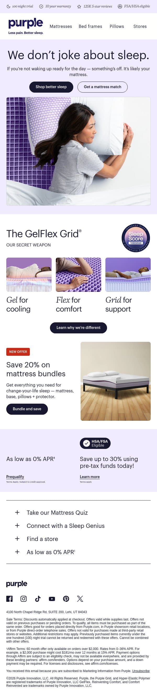 Is your sleep quality a joke? email from Purple screenshot