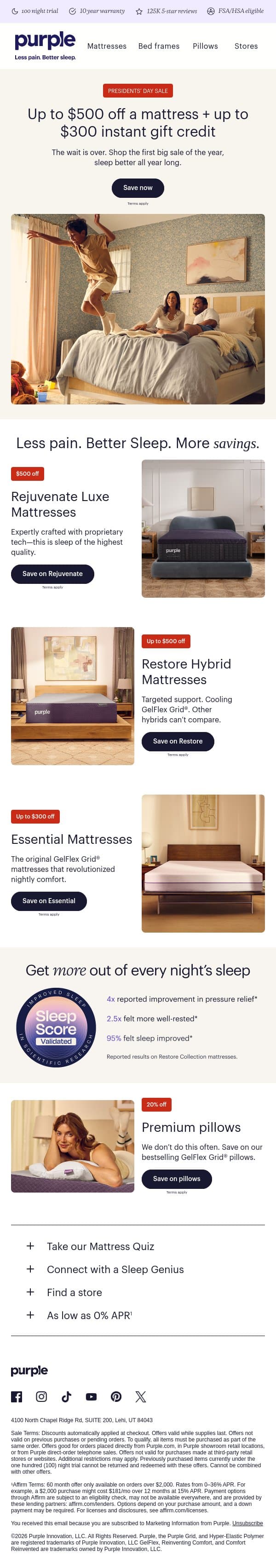 ON NOW: Better price, better sleep email from Purple screenshot