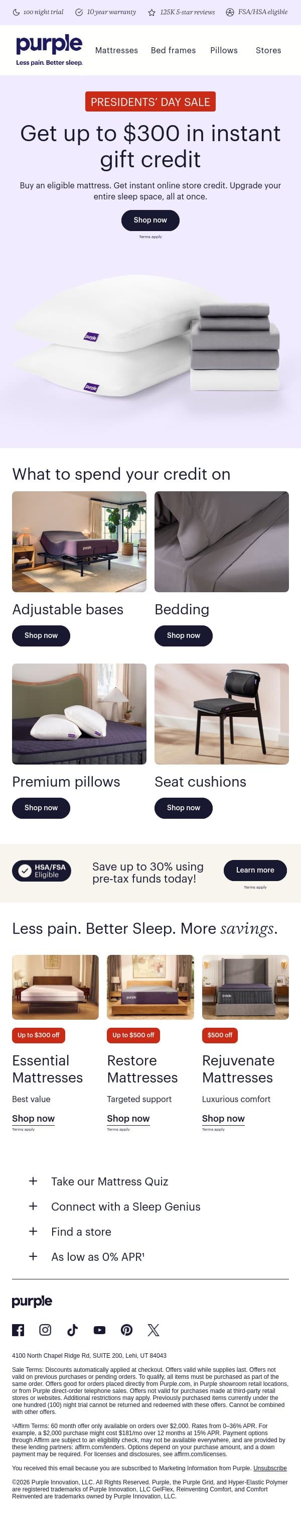 Need new bedding? You’ll like this offer. email from Purple screenshot