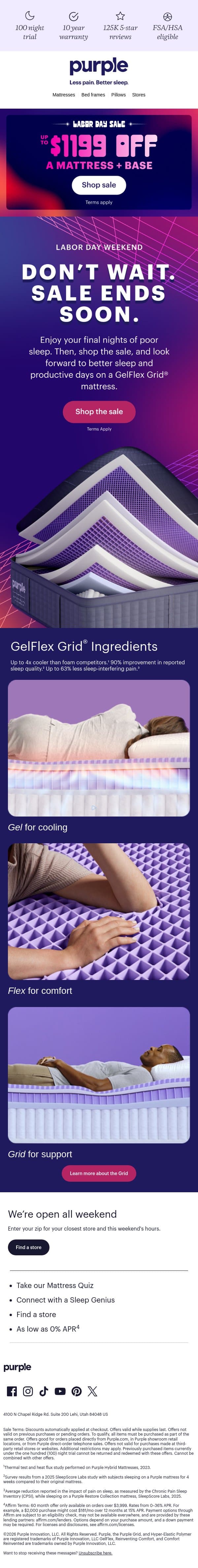 Time’s running out for BIG savings email from Purple screenshot