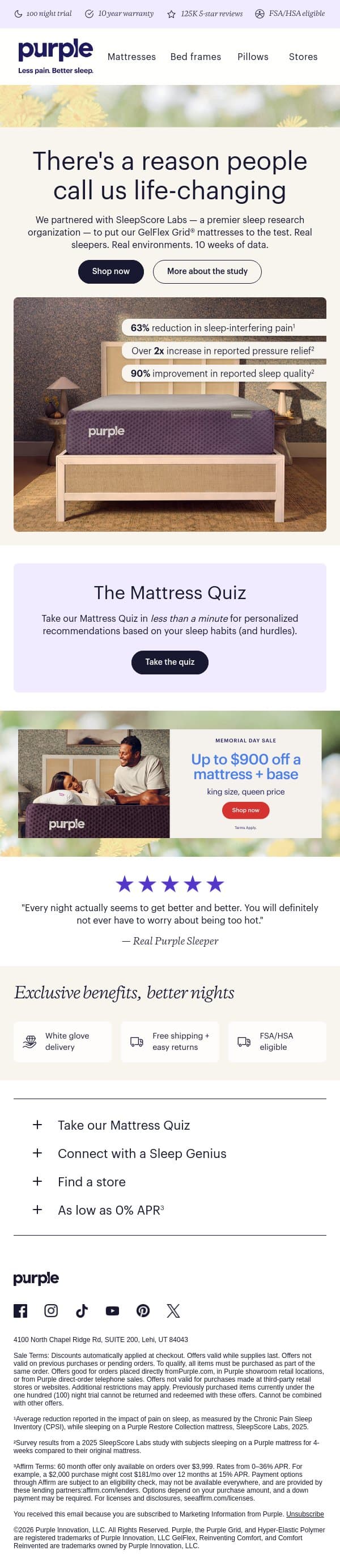 Better sleep, now with proof. email from Purple screenshot