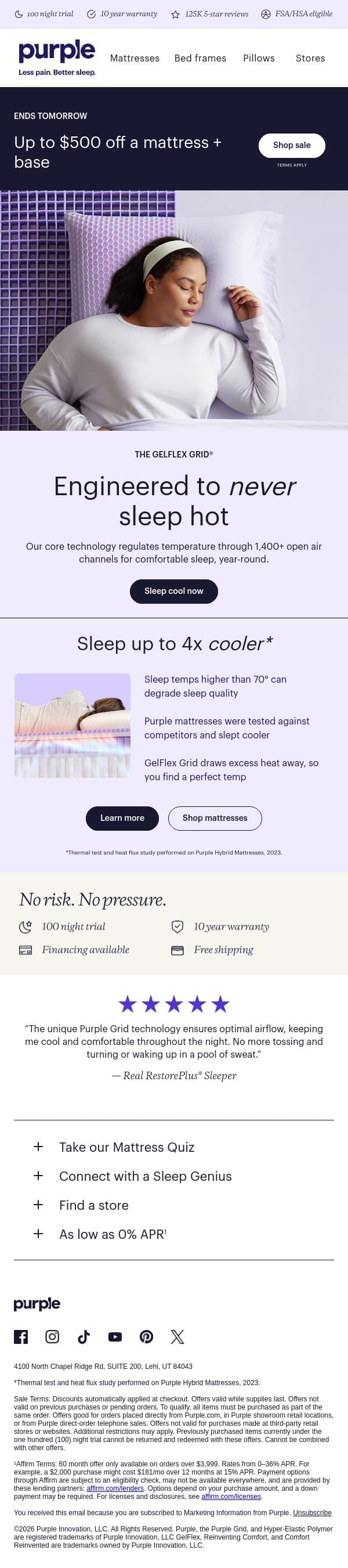 Is hot sleep creeping in? email from Purple screenshot