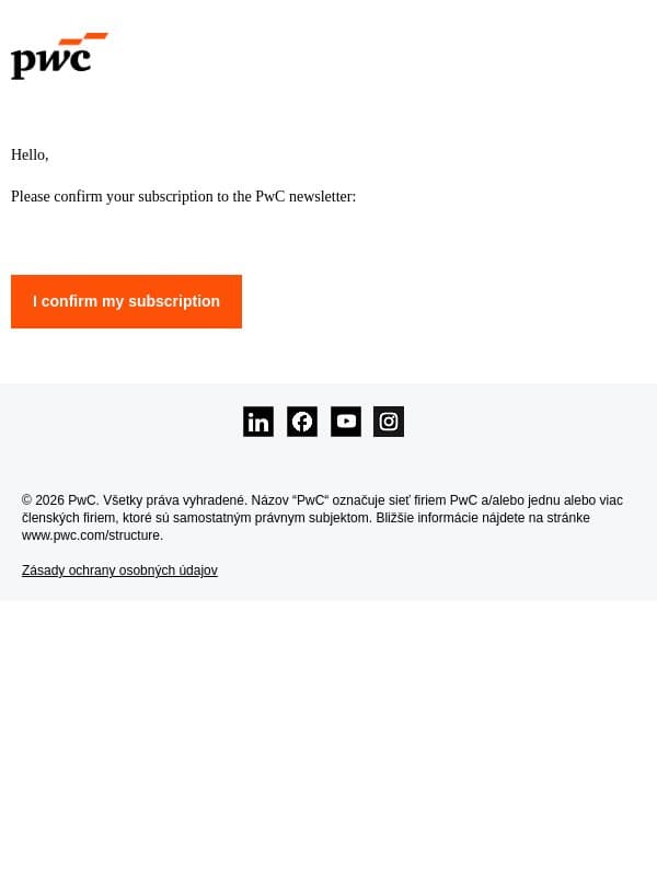 Please confirm your subscription to PwC newsletter email from PwC screenshot