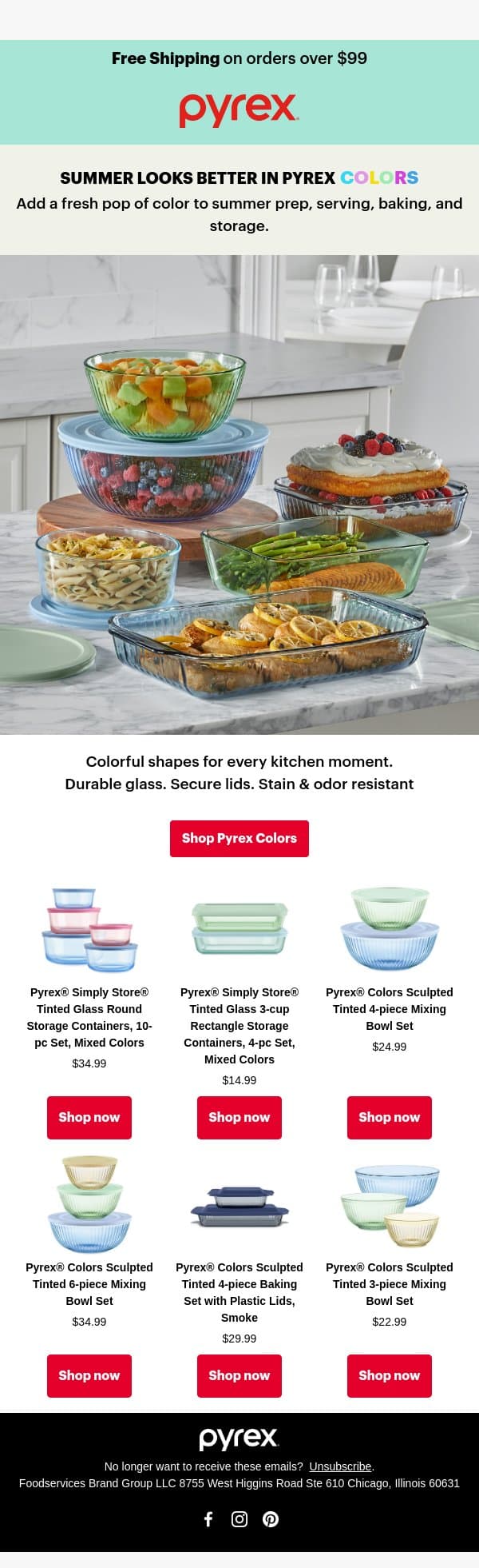 Fresh Summer Color for Every Meal email from Pyrex screenshot