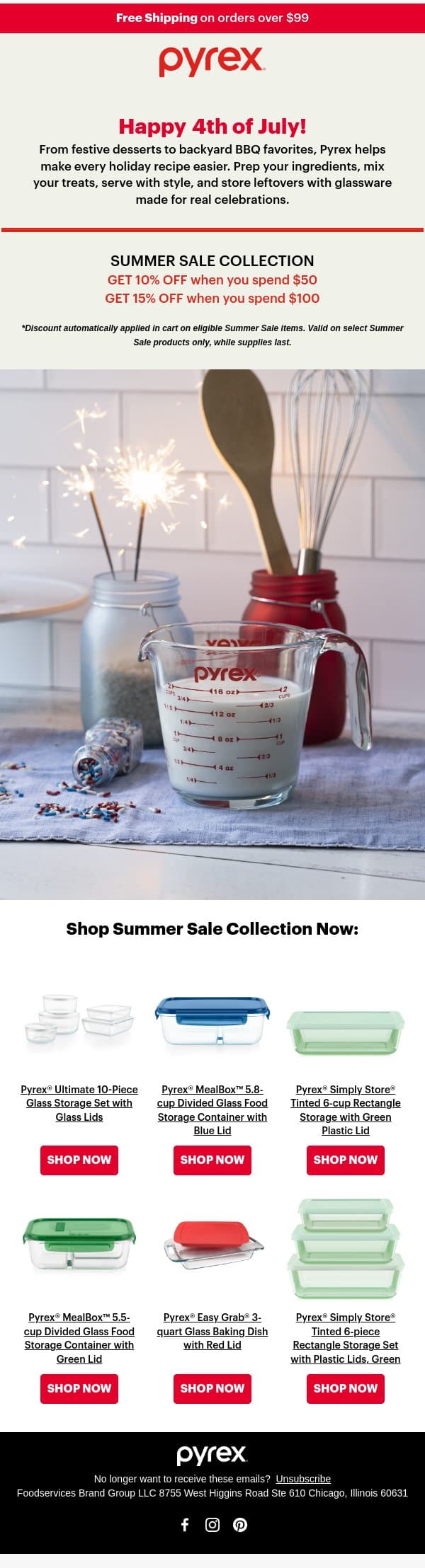 Happy July 4th! email from Pyrex screenshot