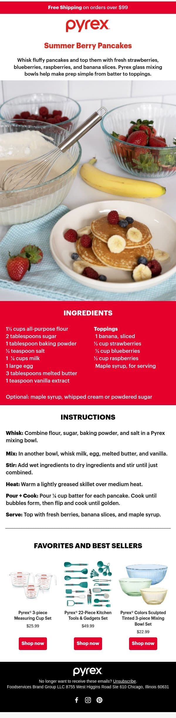 Summer Berry Pancake Brunch email from Pyrex screenshot