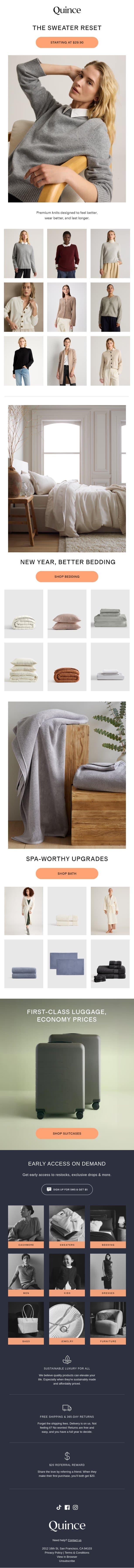 The cure for sweater envy email from Quince screenshot